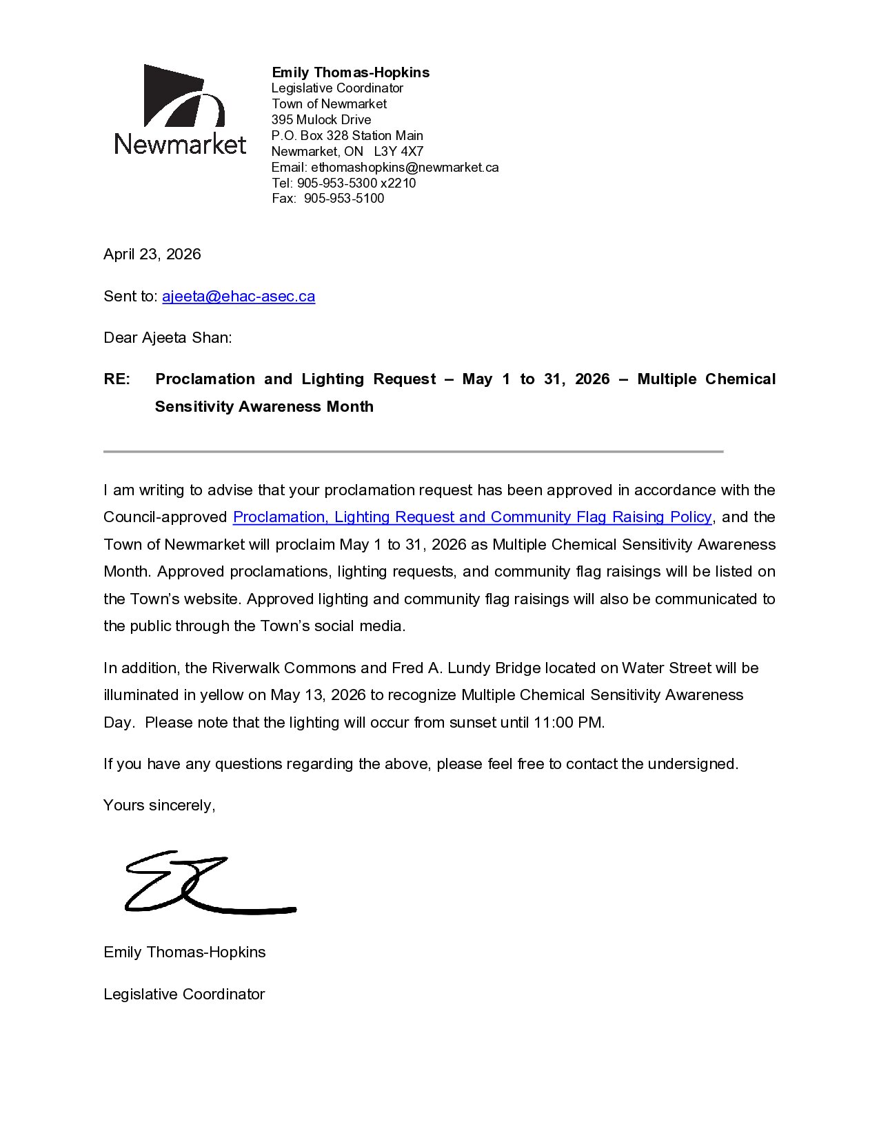 Town of Newmarket proclamation preview