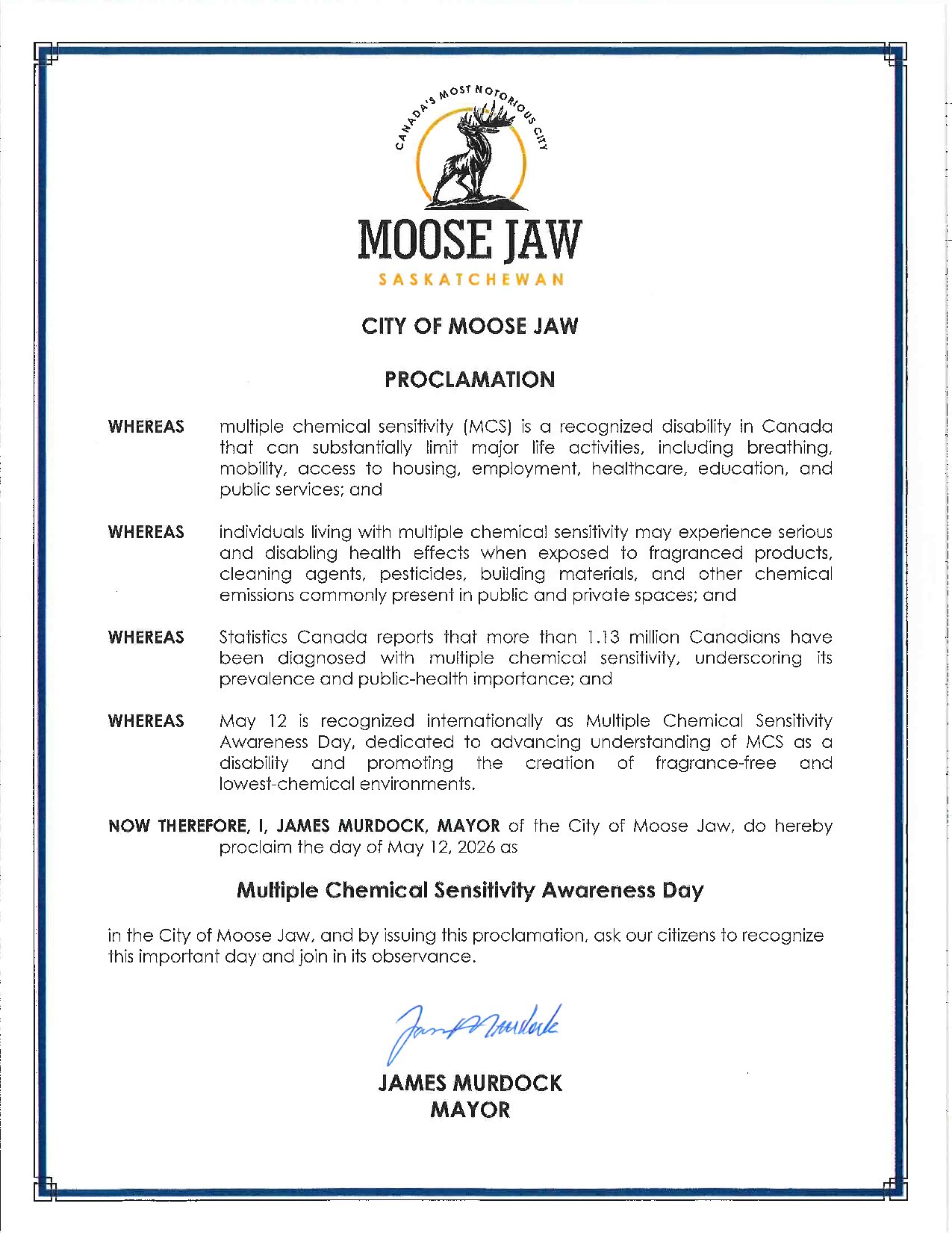 Proclamation Ville de Moose Jaw