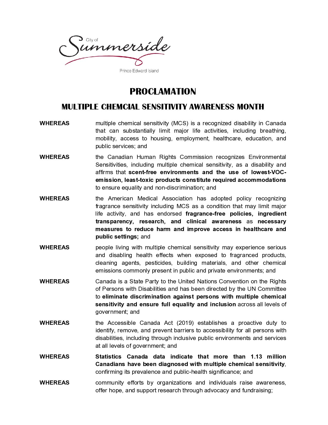 City of Summerside proclamation preview